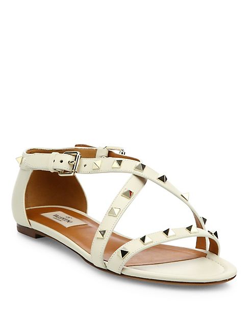 Valentino - Rockstud Leather Flat Sandals