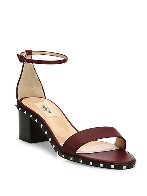 Valentino - Soul Rockstud Leather Ankle-Strap Block Heel Sandals