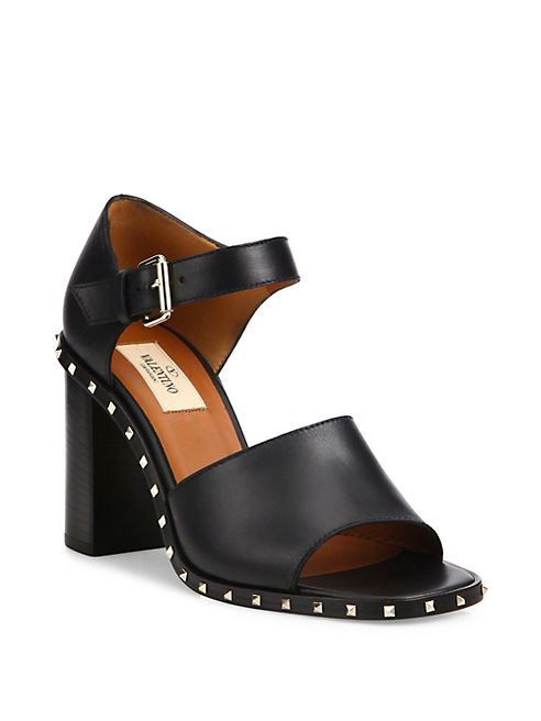 Valentino - Soul Rockstud Leather Block Heel Sandals