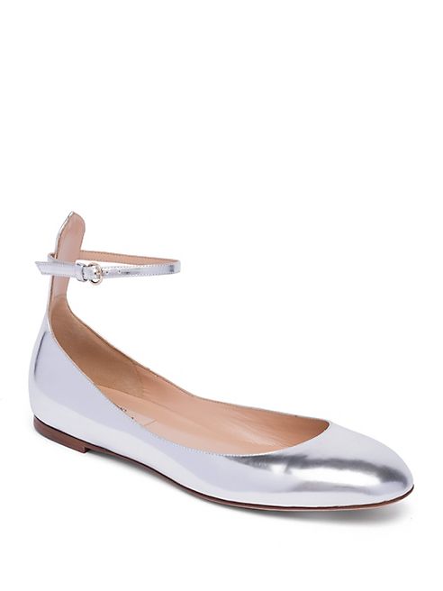 Valentino - Tan-Go Metallic Leather Ankle-Strap Ballet Flats