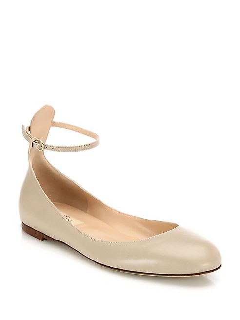 Valentino - Tan-Go Leather Ankle-Strap Ballet Flats