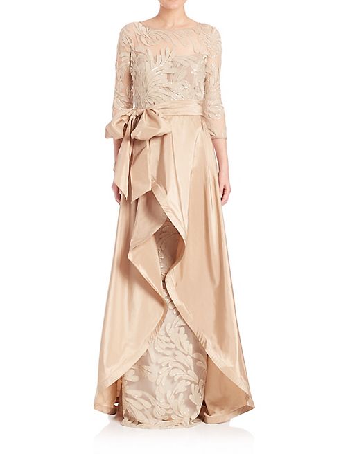 Teri Jon by Rickie Freeman - Beaded Three-Quarter Sleeve Gown