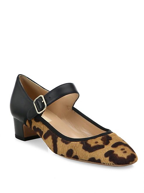 Valentino - Plain Leopard-Print Calf Hair & Leather Mary Jane Pumps