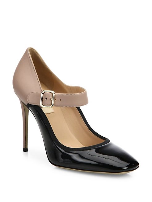 Valentino - Plain Two-Tone Leather Mary Jane Pumps