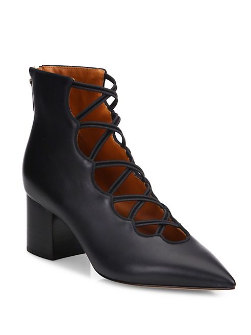 Valentino - Mighty Crisscross Leather Block Heel Booties