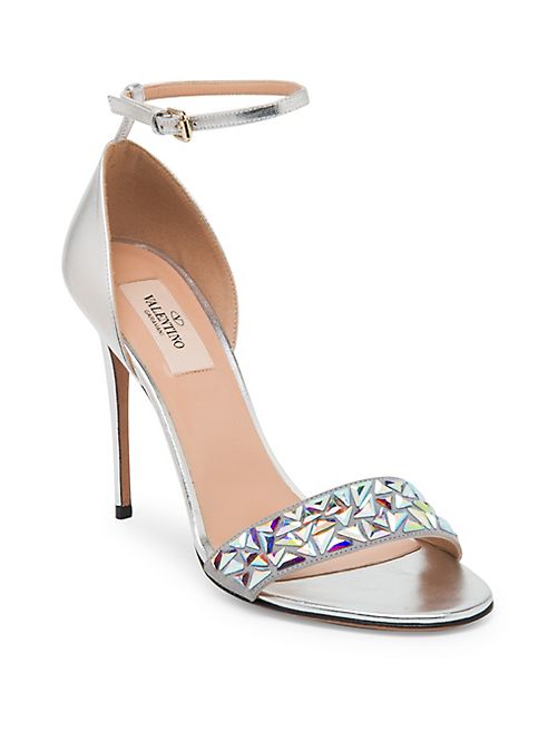 Valentino - Glam Tile Metallic Leather Ankle-Strap Sandals