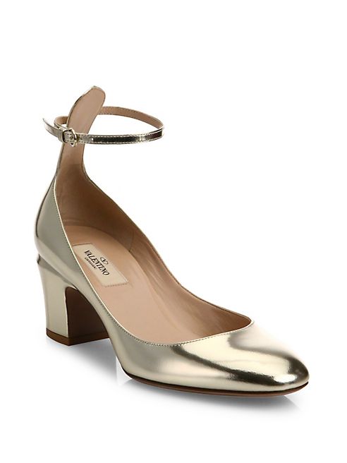 Valentino - Metallic Leather Ankle-Strap Pumps