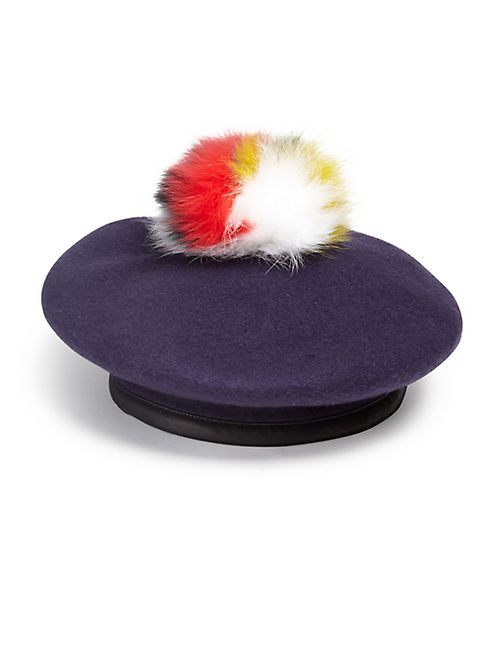 Eugenia Kim - Hadley Fox Fur, Wool & Leather Beret