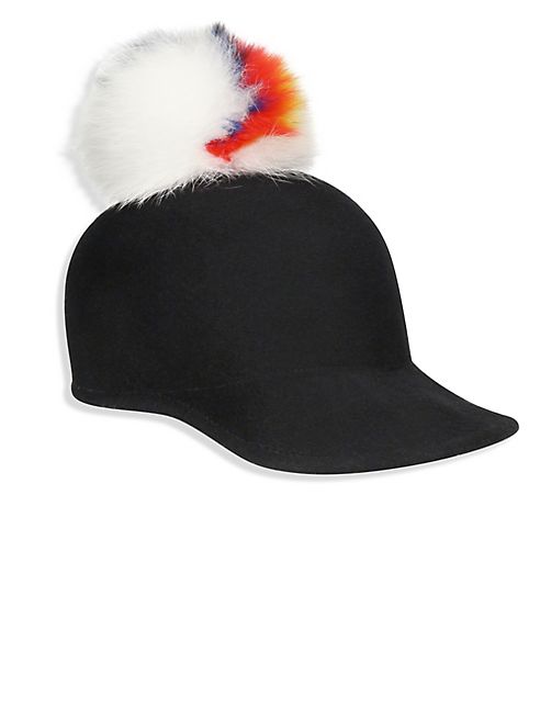 Eugenia Kim - Bo Wool & Fox Fur Pom-Pom Baseball Cap