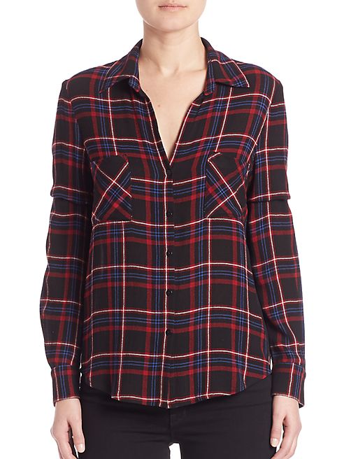 L'AGENCE - Denise Plaid Button-Front Blouse