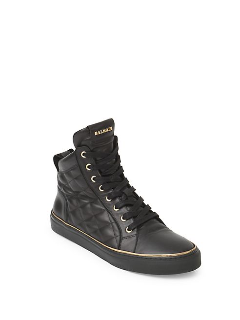 Balmain - Quilted Leather High-Top Sneakers