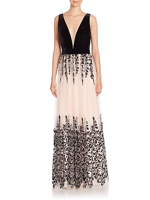 Jovani - V-Neck Floral Gown