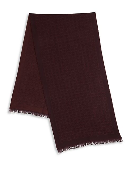 Salvatore Ferragamo - Bordeaux Gancio Printed Wool Blend Scarf