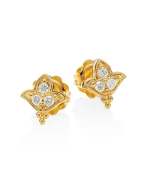 Temple St. Clair - Lotus Diamond & 18K Yellow Gold Stud Earrings