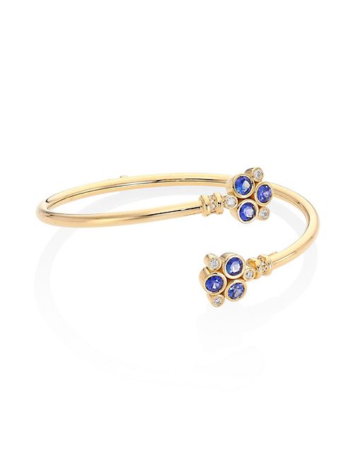 Temple St. Clair - Trio Bellina Diamond, Blue Sapphire & 18K Yellow Gold Bangle Bracelet