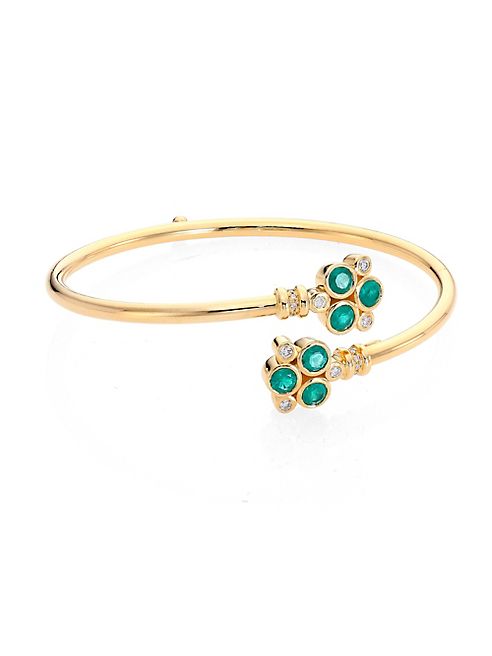 Temple St. Clair - Trio Bellina Diamond, Emerald & 18K Yellow Gold Bangle Bracelet