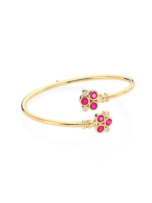 Temple St. Clair - Trio Bellina Diamond, Ruby & 18K Yellow Gold Bangle Bracelet