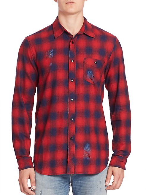 Hudson - Long Sleeve Plaid Distressed Shirt