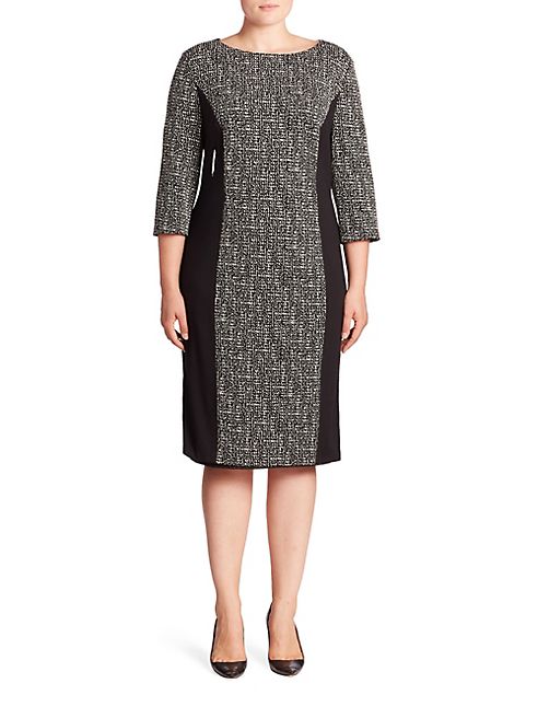 Basler, Plus Size - Paneled Tweed Dress