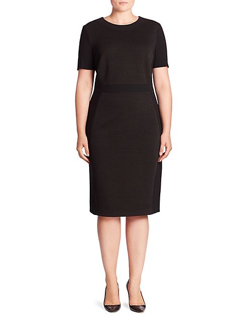 Basler, Plus Size - Paneled Ribbed Sheath Dress