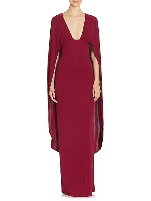 ABS - Plunging V-Neck Cape Gown