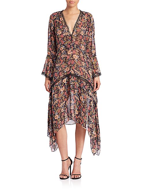 NICHOLAS - 70's Silk Floral Midi Dress