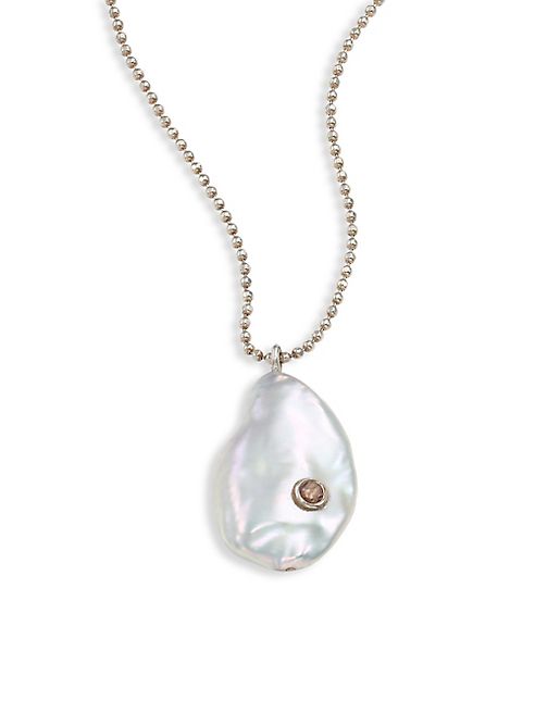 Chan Luu - White Keishi Pearl, Diamond & Sterling Silver Pendant Necklace