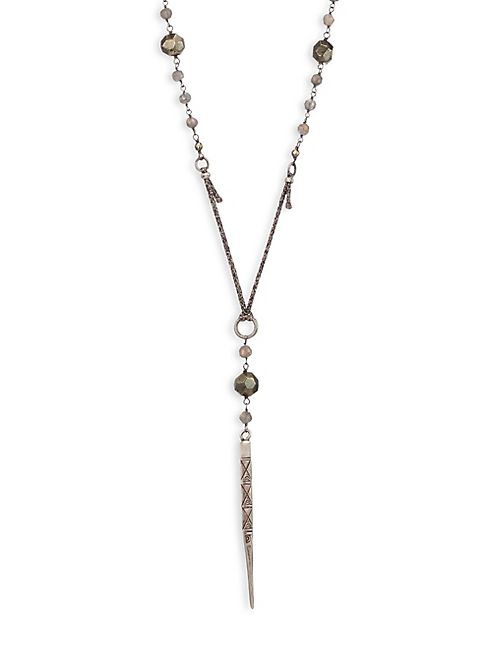 Chan Luu - 4MM Cultured Freshwater Pearl, Pyrite & Mystic Lab Dagger Necklace