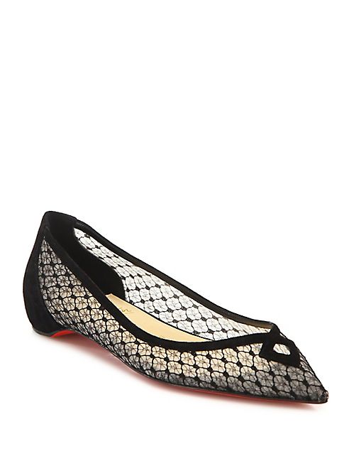 Christian Louboutin - Neoflat Suede-Trim Mesh Point Toe Flats