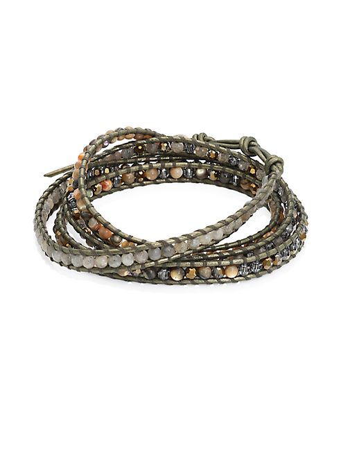 Chan Luu - Abalone, Labradorite, Crystal & Leather Beaded Wrap Bracelet