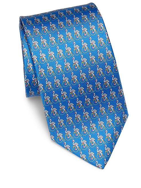 Salvatore Ferragamo - Swan on Bike Printed Silk Tie