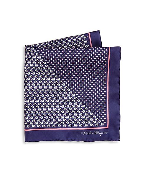 Salvatore Ferragamo - Elephant & Medallion Printed Silk Pocket Square