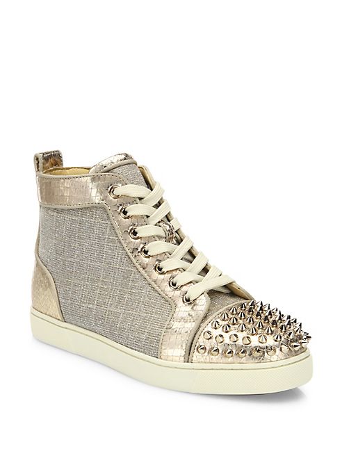 Christian Louboutin - Lou Spikes Metallic High-Top Sneakers