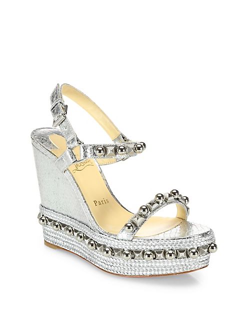 Christian Louboutin - Cataconico 120 Metallic Python-Print Leather Wedge Platform Slingbacks