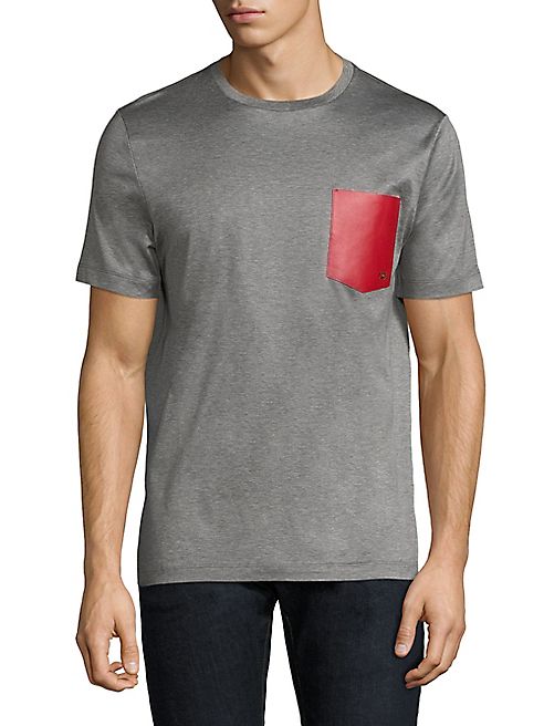 Salvatore Ferragamo - Leather-Pocket Heathered Cotton Tee