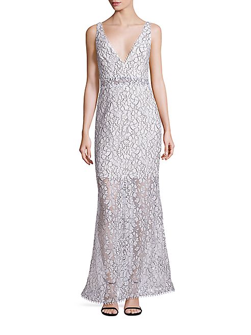 NICHOLAS - French Lace Deep V Gown