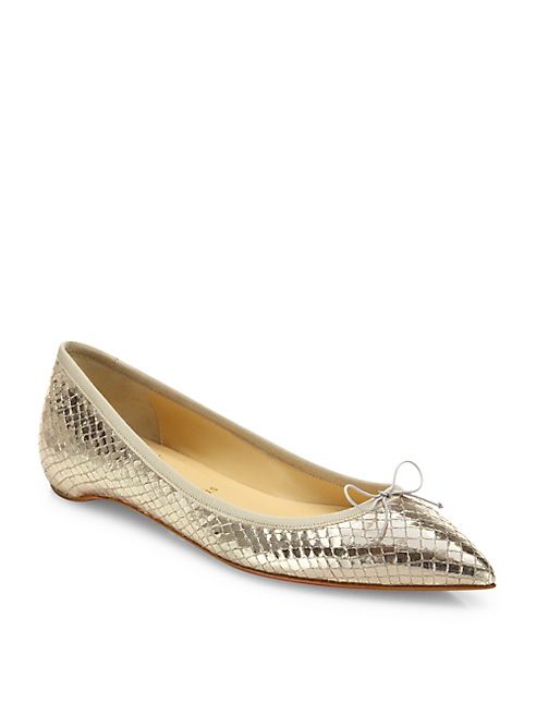 Christian Louboutin - Solasofia Metallic Python-Print Leather Flat