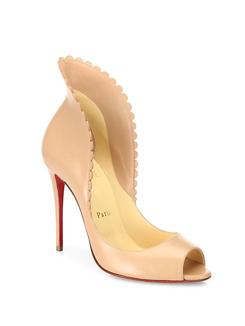 Christian Louboutin - Pijonina Scalloped Leather Peep Toe Pumps