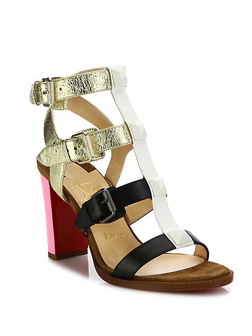 Christian Louboutin - Buckle Up 85 Colorblock Leather Cage Sandals