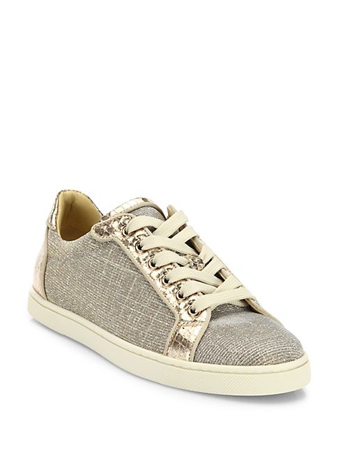 Christian Louboutin - Seava Glitter & Metallic Leather Low-Top Sneakers