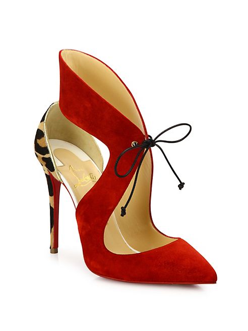 Christian Louboutin - Ferme Rouge 85 Suede & Leopard-Print Calf Hair Pumps