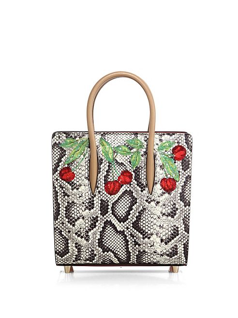 Christian Louboutin - Paloma Small Cherry-Embroidered Python & Metallic Leather Tote