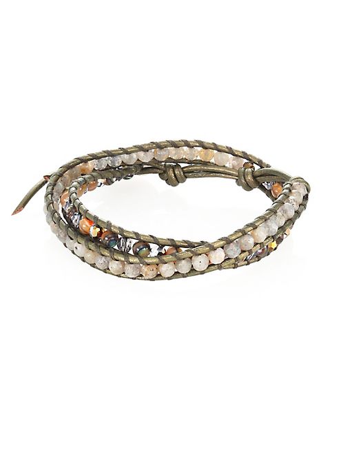 Chan Luu - Abalone, Labradorite, Crystal & Leather Beaded Double-Wrap Bracelet