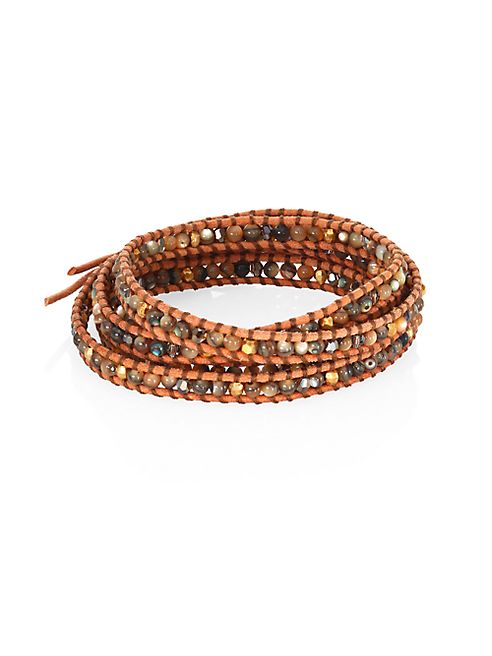 Chan Luu - Abalone, Crystal & Leather Beaded Wrap Bracelet