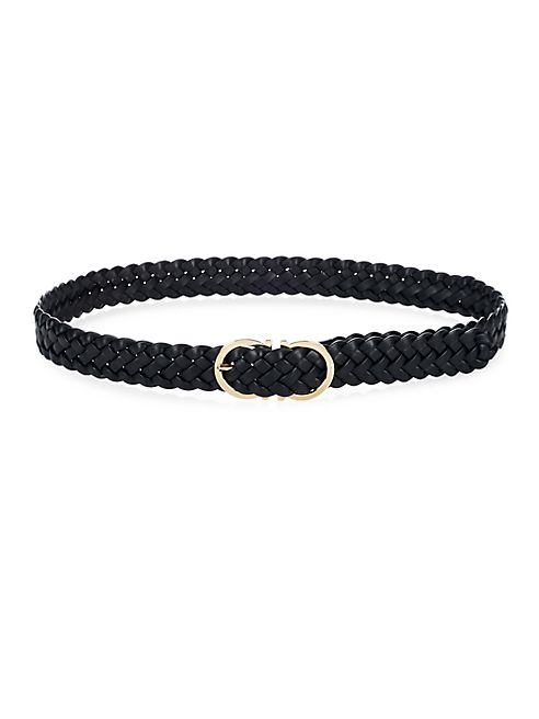 Salvatore Ferragamo - Small Gancini Interwoven Leather Belt/Black