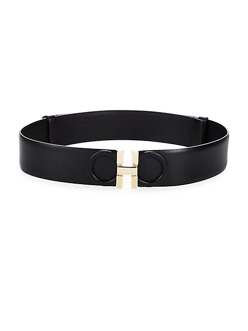 Salvatore Ferragamo - Large Gancini Leather Clip Belt/Black