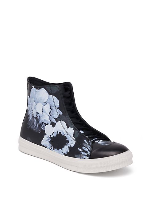 Alexander McQueen - Floral-Printed High-Top   Leather Sneakers