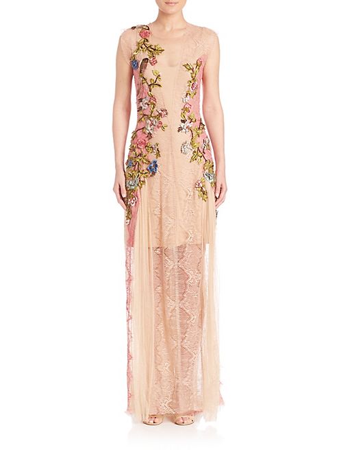 Alberta Ferretti - Floral Appliqué Lace Gown