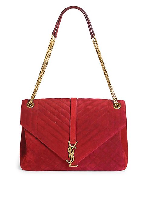 Saint Laurent - Large College Monogram Quilted Suede Shoulder Bag