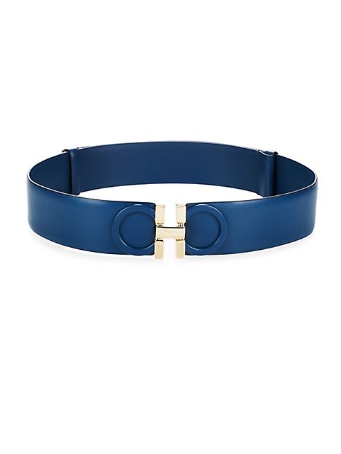 Salvatore Ferragamo - Large Gancini Leather Clip Belt/Blue